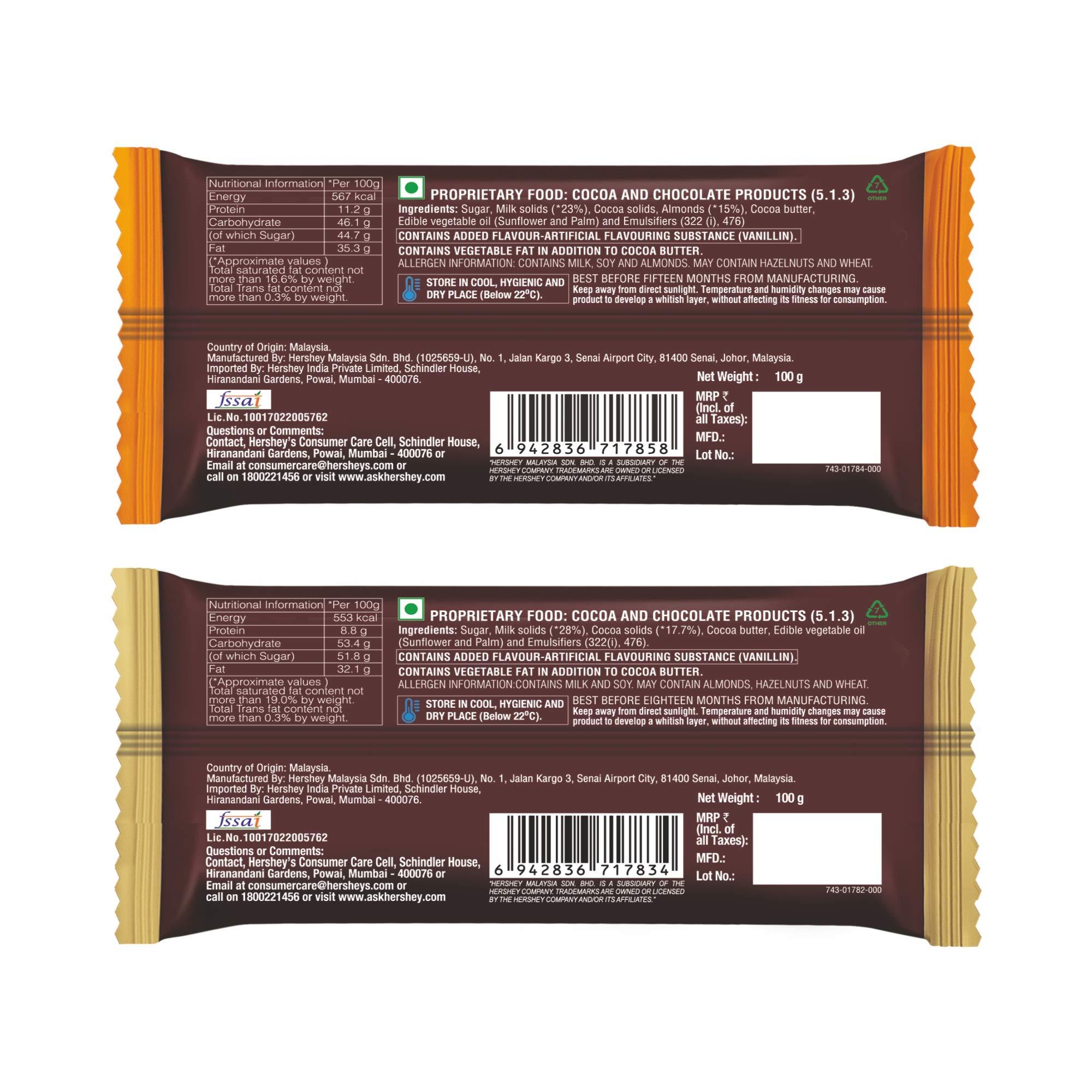 HERSHEY'S Hershey's Bar Whole Almond & Creamy Milk Chocolate, 100 gm (Pack of 2)