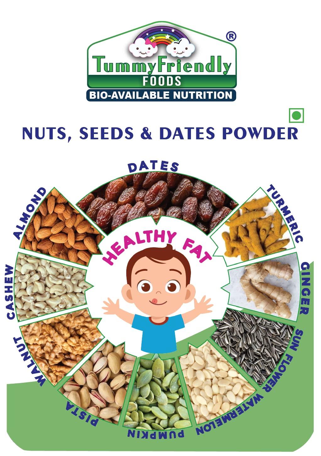 Happy Tumms Tummy Friendly Foods Premium Nuts Seeds and Dates Powder | Organic Dry Fruit Powder For Baby Kids | Dry Nuts Powder For Babies Kids and Adults | No Hidden Sugar | Immunity Booster | No Additives | 200g