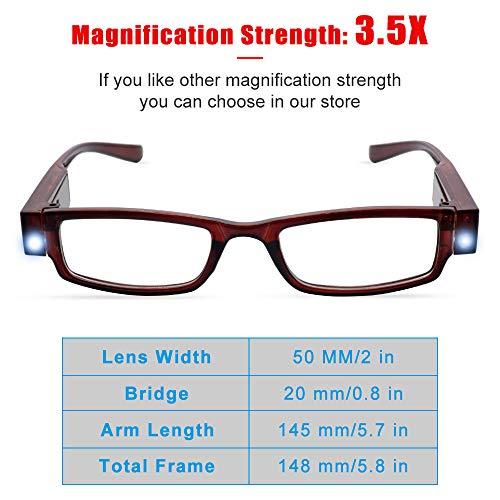 DuanMei 2 Pcs Reading Glasses Led Readers with Lights Fashion Glasses for Reading for Men and Women Lighted Magnifier Nighttime Reader Compact Full Frame Eyewear Unisex Clear Vision Lighted Eye Glasses+3.5