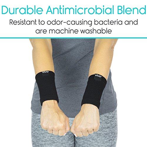 VIVE Vive Wrist Sweatbands (Pair) - Bamboo Charcoal Compression Wristband - Athletic Support for Carpal Tunnel Pain Relief, Arthritis, Tendonitis and Tennis (Black, Large/X-Large)