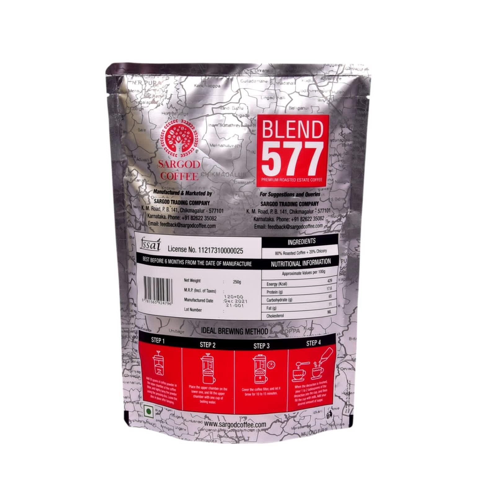 Sargod Coffee Sargod Coffee I Blend 577 - South Indian Filter Coffee I 80% Coffee : 20% Chicory I 250 grams