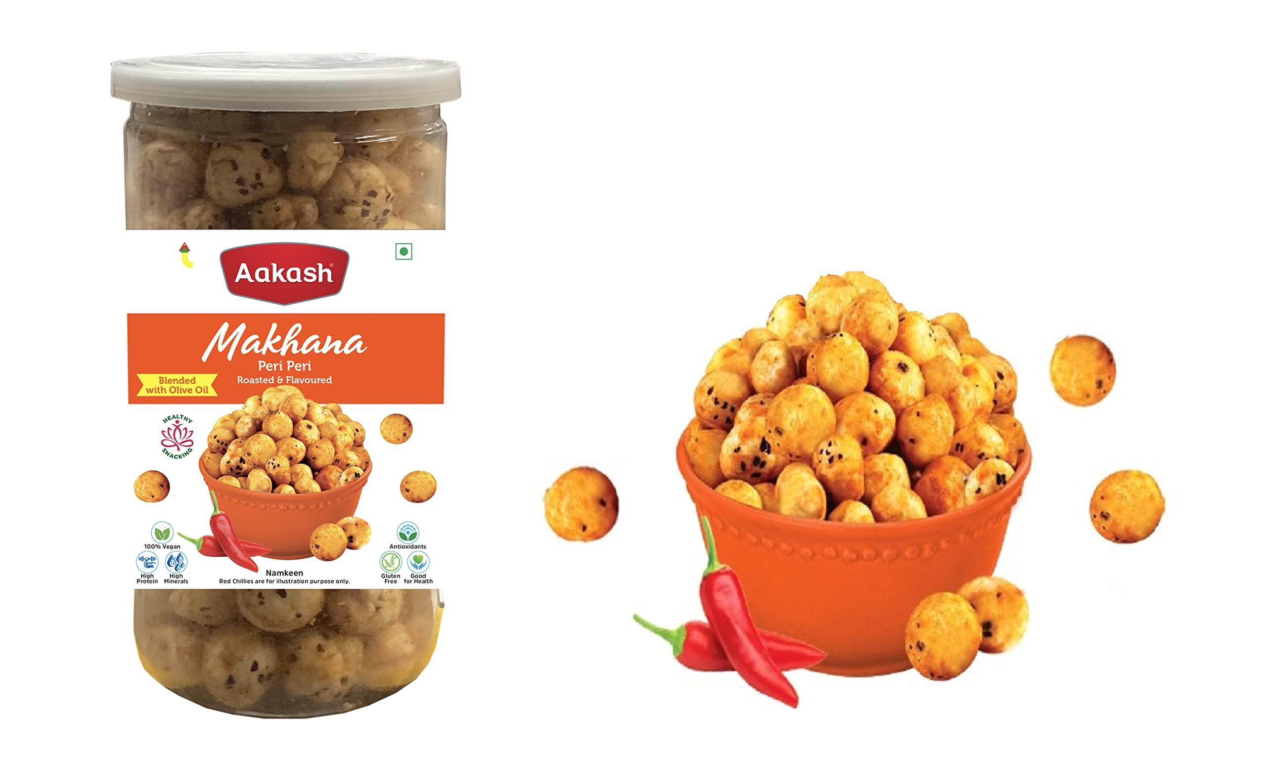 Aakash Namkeen Aakash Roasted & Flavored Makhana Combo- Salt & Black Pepper, & Peri Peri Makhana Jar | Cholesterol Free, Healthy Snacks | 160GM (Pack of 2, Each 80GM)