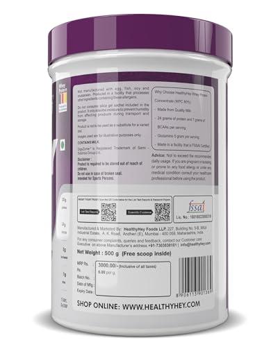 HealthyHey Sports HealthyHey Sports Whey Protein Concentrate - Helps in Muscle Synthesis (Strawberry, 500gm)