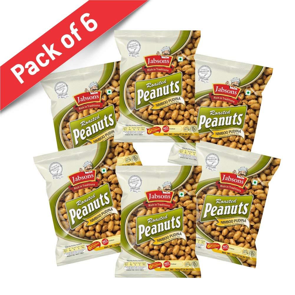 Jabsons Jabsons Roasted Peanut Nimboo Pudina- 140gm (Pack of 6)(140 Gm X 6)|Jumbo Bharuchi Flavoured Peanuts| Premium Roasted Moongfali |Ready to eat Healthy snacksGluten Free|Nimbu Pudina