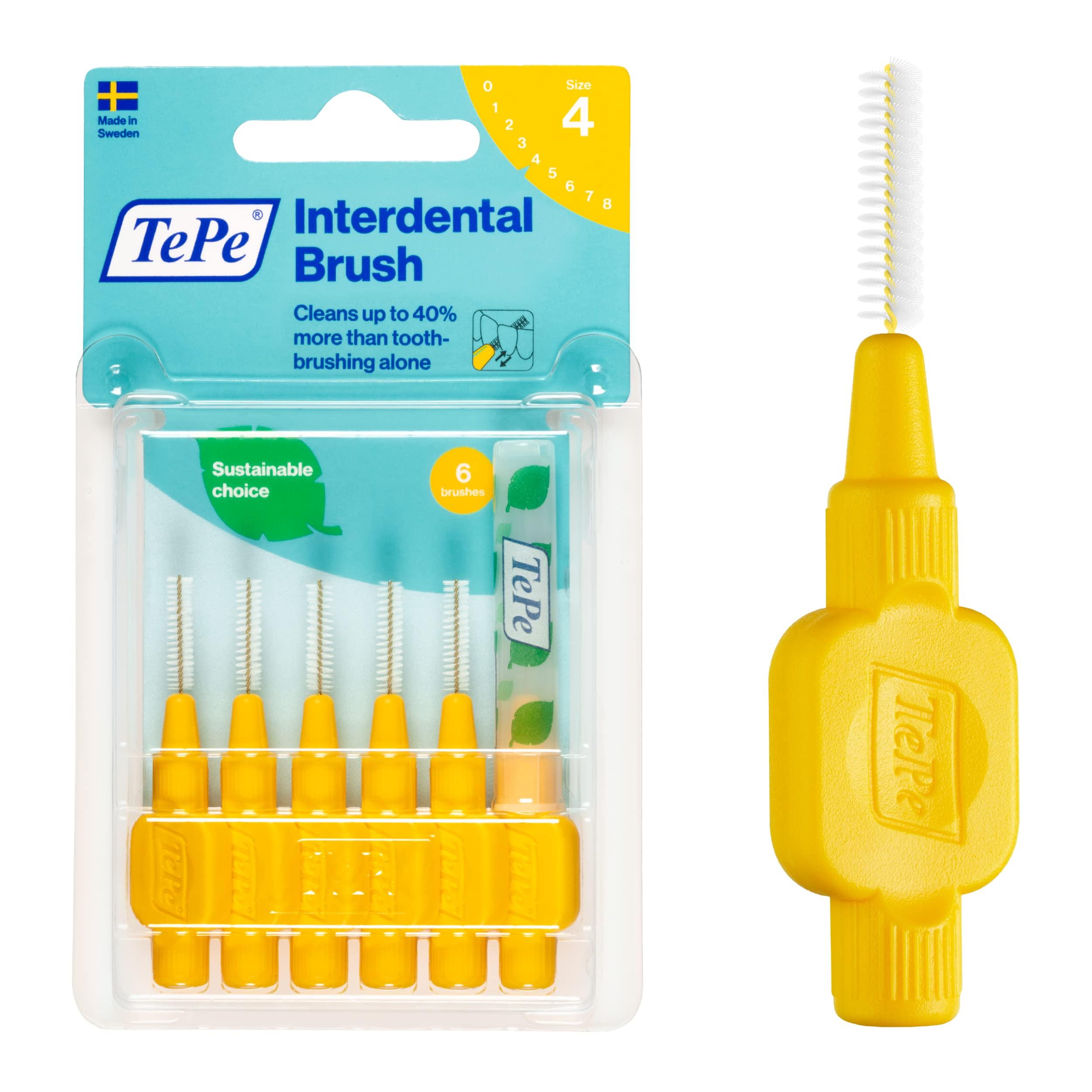 Tepe TePe INTERDENTAL BRUSH ORIGINAL - Yellow 0.7mm 6 Pack - Recommended by Dentists for Best Oral Health, Healthy Mouth & Gums Between Dental Visits, Prevent Bad Breath and Periodontal Disease