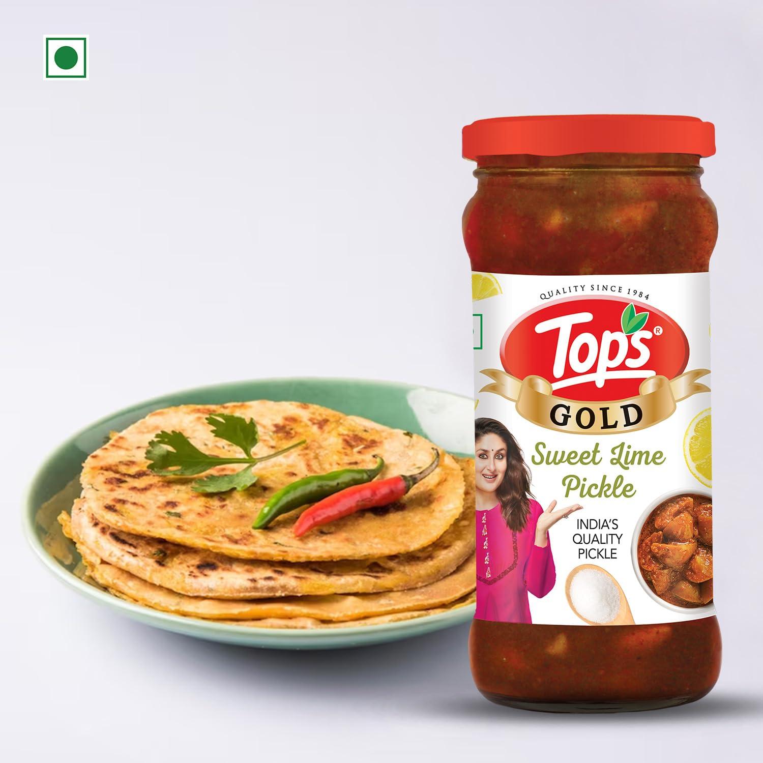 TOPS TOPS Pickle Sweet Lime - 400 gm Glass Bottle |Infused with aromatic spices for a mouth watering taste.