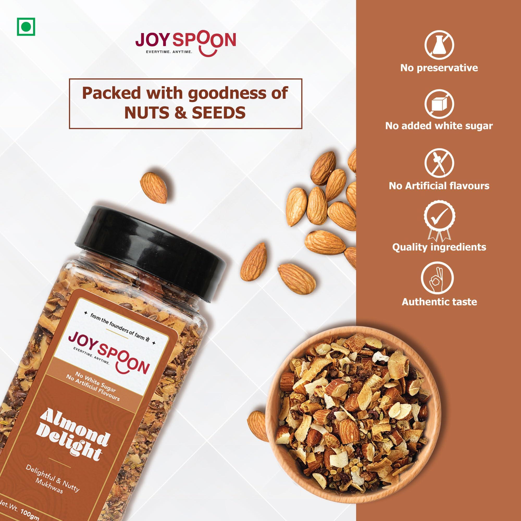 JOY SPOON JOY SPOON Joyspoon Mukhwas Mouth Fresheners (100Gm) | Dry Fruit And Seed Mix Sugar-Free Snacks | Trail Mix | Traditional Mouth Freshner | Almond Delight (Jar)