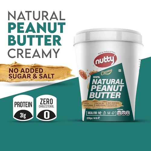 NUTTY NUTTY Natural Peanut Butter Creamy | Made with 100% Roasted Peanuts - 31g Protein, No Added Sugar & Salt, non-GMO, Gluten Free, Vegan Plant Based, Unsweetened Peanut Butter Creamy 1250 g