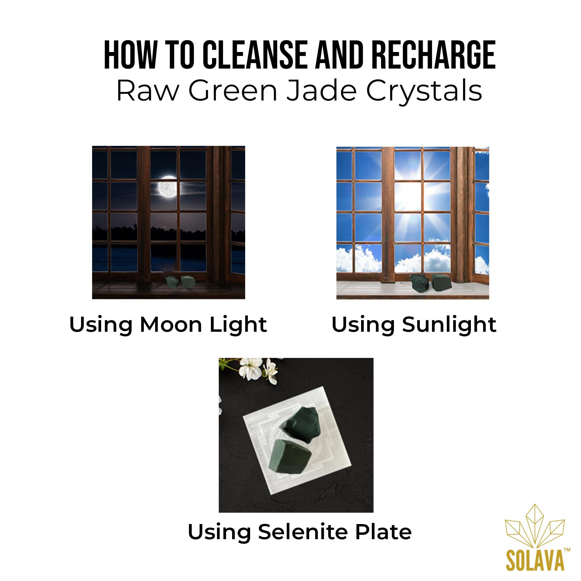 SOLAVA Raw Green Jade Stone Original Certified Green Jade Crystal for Good luck, Peace, Abundance, Reiki Healing, Chakra Healing, and Positive Energy 2 Pieces