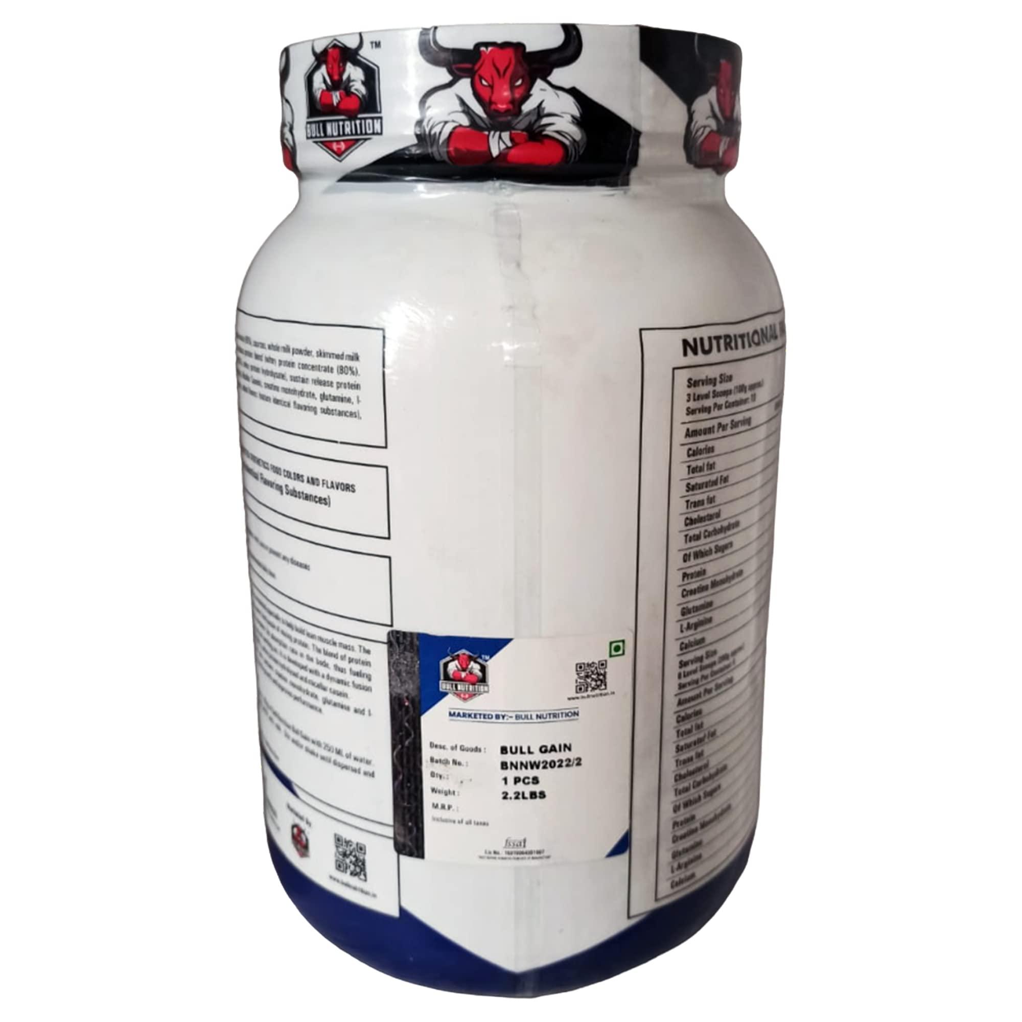 Rehgar Exclusive Bull Gain 100% Authentic for Muscle Building with 80g High Protein- 5g Creatine-5g Glutamine and 5g L-Arginine Weight Gainer (1kg Chocolate)