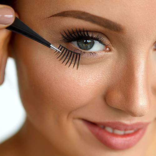 Mudder 3 Pieces Tweezers for Ingrown Hair Stainless Steel Pointed Blackhead Remover Precision Eyebrow and Splinter Removal Tweezers (Black)