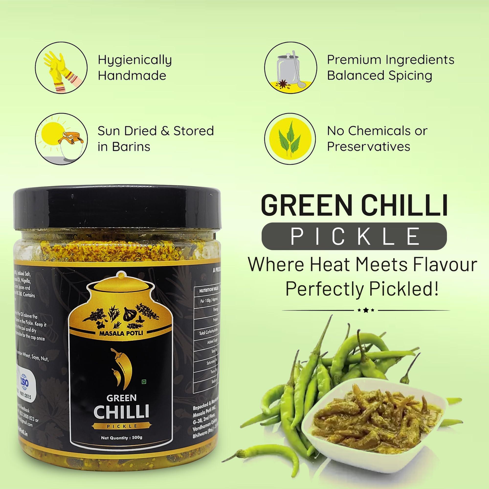 MASALA POTLI MASALA POTLI? Homemade Rajasthani Athana Mirchi Achar & Spoon | Marwadi Green Chilly Pickle 400 Grams