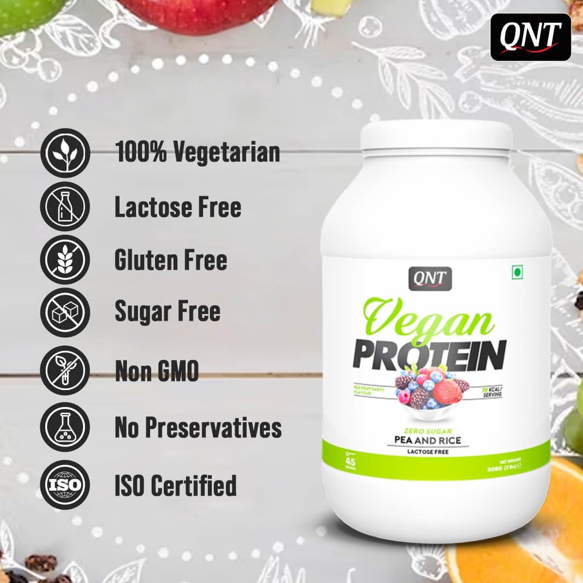 QNT QNT Vegan Protein | 100% Plant Based Protein with Amino Acids | Chocolate Muffin Flavour | 908g | 45 Servings (70% Protein, 0 Sugar, Lactose free)