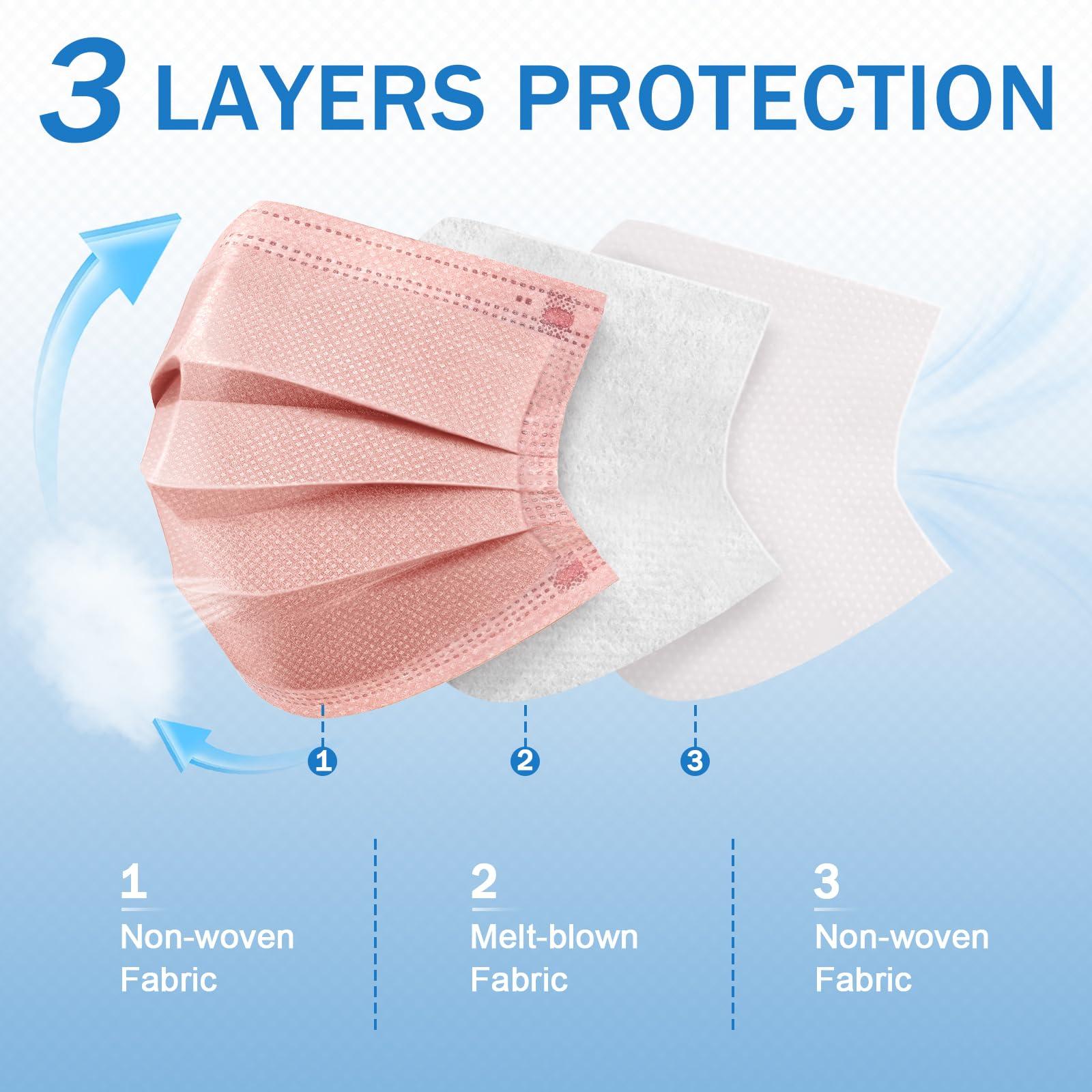 ZIYE Multicolor Disposable Face Masks, Breathable Non-woven Multicolor Mask Facial Mouth Cover 3 Layer with Nose Clip Elastic Earloop 100 Pcs