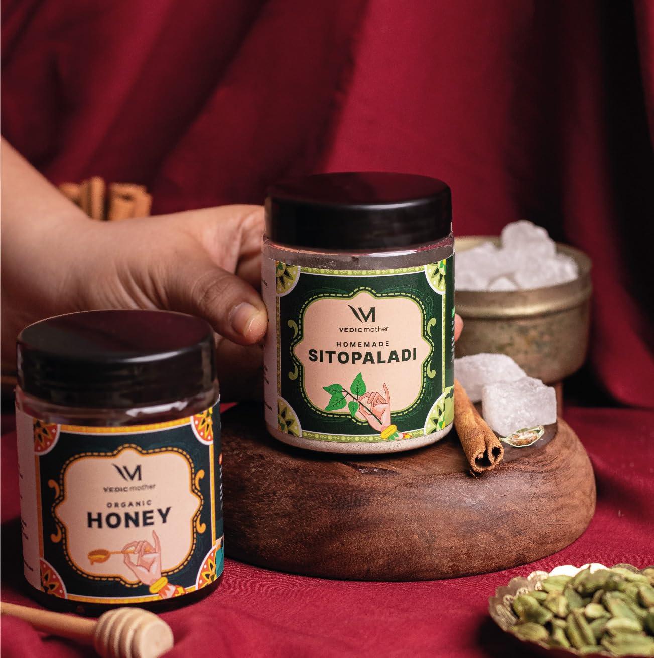 Vedic mother Vedic Mother Cough and Cold Combo Pack of Honey 350gm & Sitopaladi 150gm | Certified Handmade Products with Blend of Natural Herbs & Ingredients | No Added Preservatives