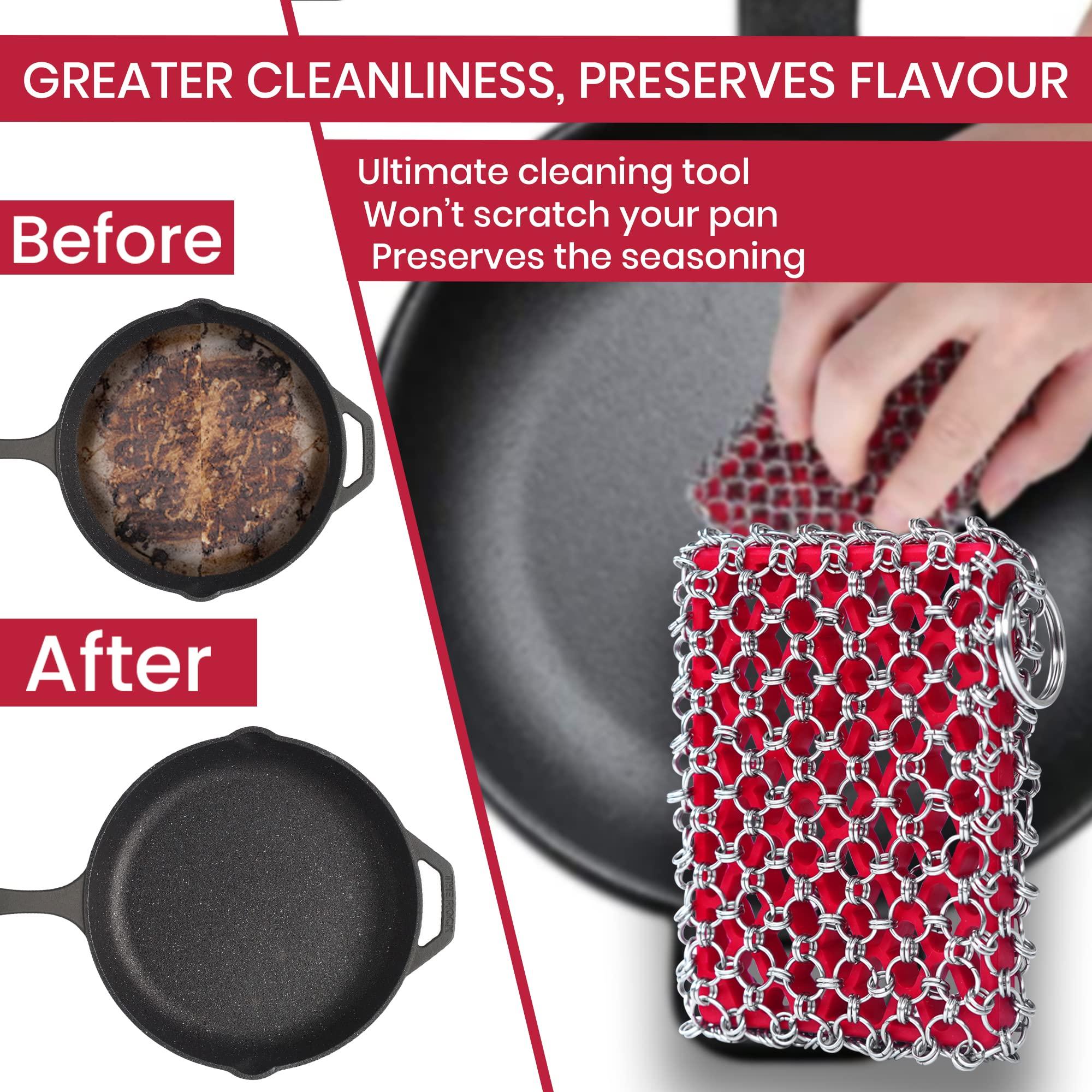 Zylark Zylark 316 Cast Iron Scrubber with Silicone Insert - Cast Iron Cleaner with Bamboo Towel - Chainmail Scrubber for Cast Iron Pans - Cast Iron Skillet Cleaner for Grill, Wok, and Pre-Seasoned Cookware