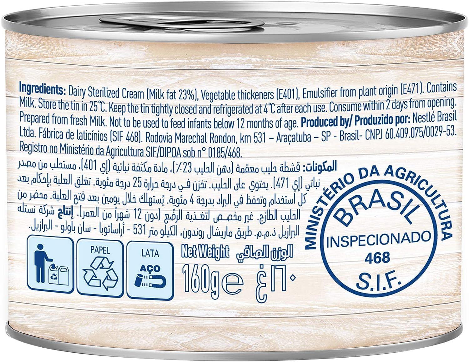 Nestl Nestle Original Cream - Rich and Velvety Dairy Delight for Creations - Cooking and Baking Ingredient - Smooth Texture - Perfect for Desserts, Sauces, and More 160g (Pack Of 2)