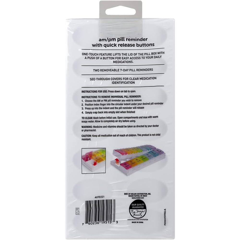 EZY DOSE Ezy Dose 7-Day Pill Organizer Box | 2 Times a Day, AM PM | Extra Large Compartments | Rainbow Lids | FDA Registered