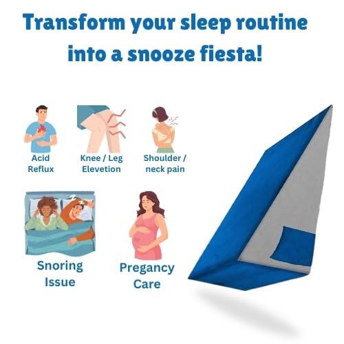 BLISSCLOUD BLISSCLOUD Bed Wedge Pillow with Memory Foam, Orthopedic Back Support Cushion for Acid Reflux, GERD, Snoring, Post Surgery, Pregnancy, Elevated Sleeping, for Pain Relief and Comfort, Blue & Grey