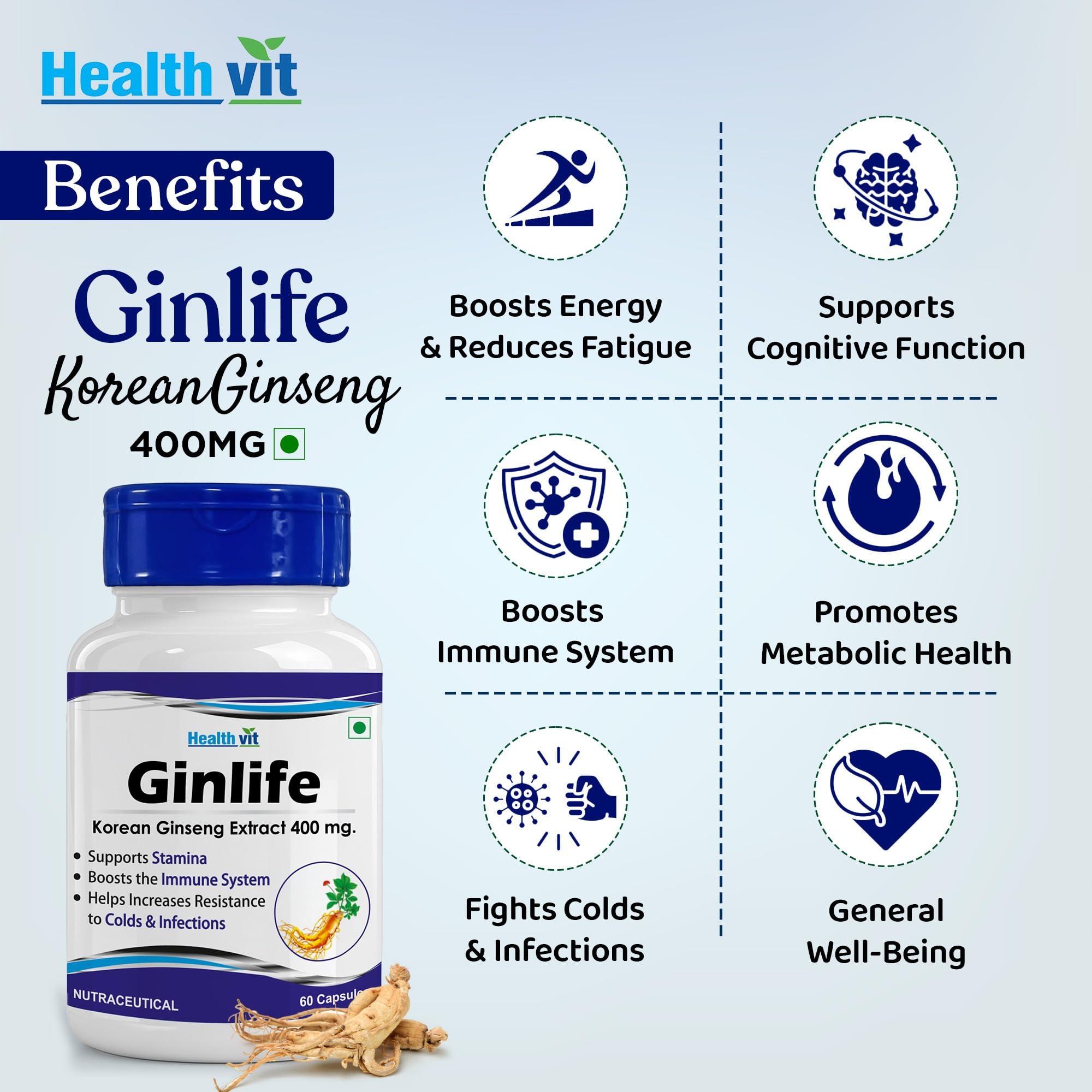 HealthVit Healthvit Ginlife Korean Ginseng Extract 500 mg - 60 Capsules