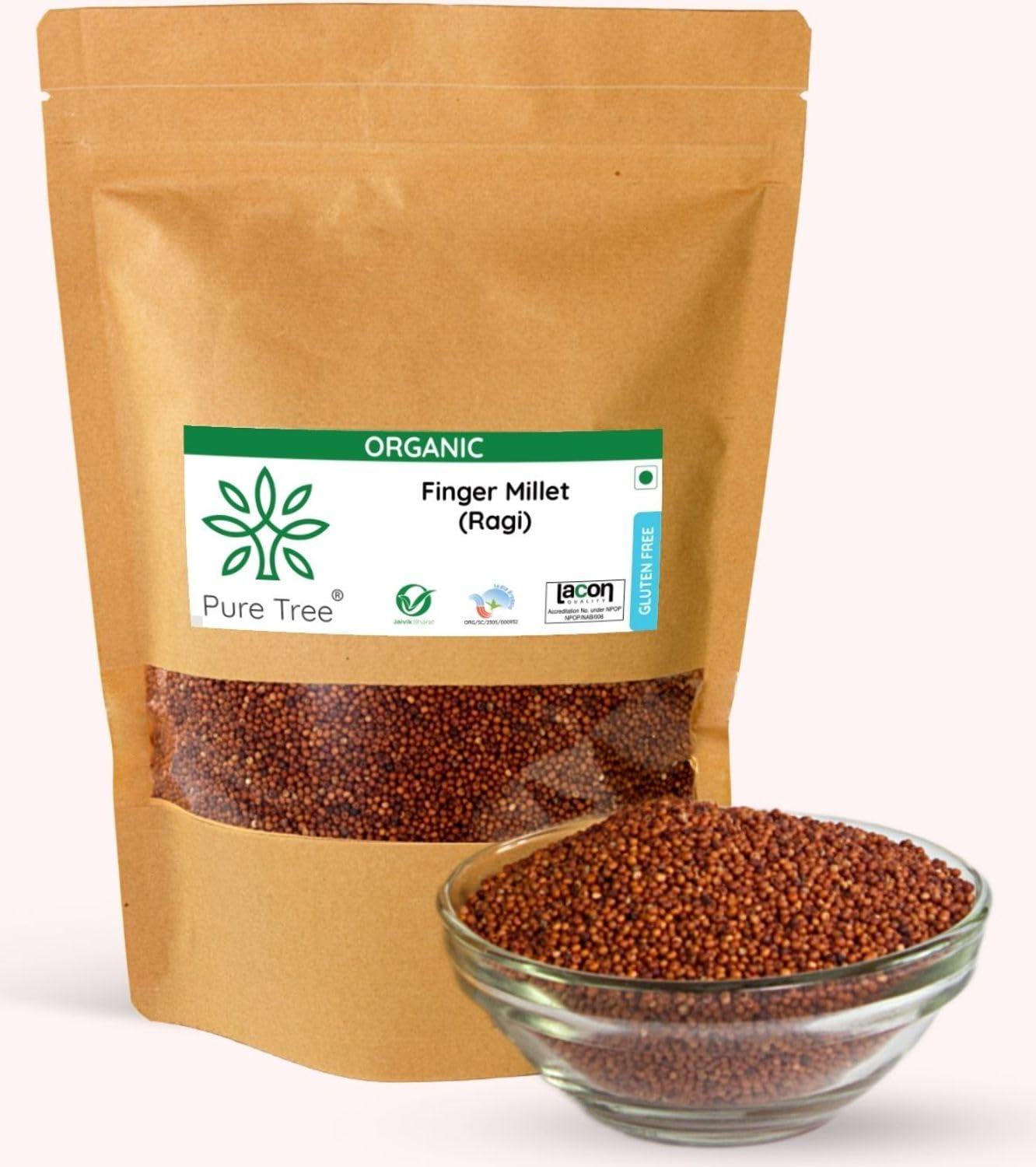 Pure Tree Pure Tree Certified Organic Ragi Whole | 900 g | Finger Millet | Nachni | Nagli | Ragi Millet Gluten-Free | Bavto | Red Finger Millet | Ragi Whole Grain