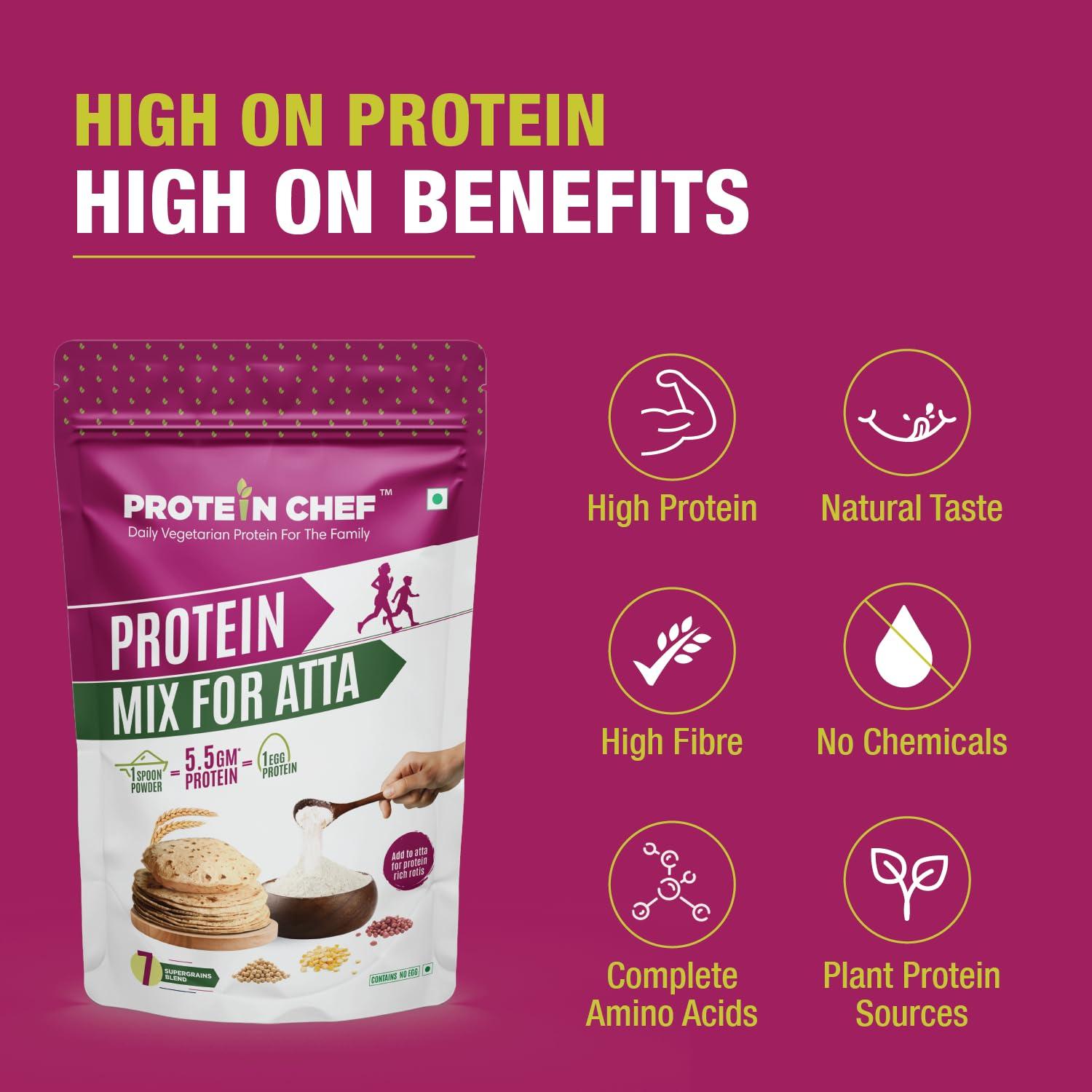 Protein Chef Protein Chef Protein Mix for Cooking (1 Kg) |Helps Meet Everyday Protein Need | Mix with Flour or Batter | Make High Protein Roti and Dosa | No Change in Taste or Flavor | Multigrain Atta Mix