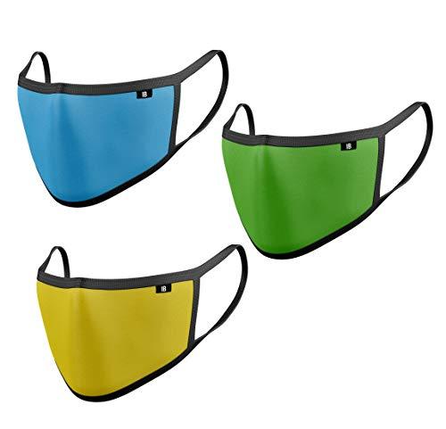 iberry's iberry's 2 Ply Fabric Mask Mouth Nose Cover Anti-Dust/Pollution Reusable - Pack of 3 (Yellow, Green, Blue)