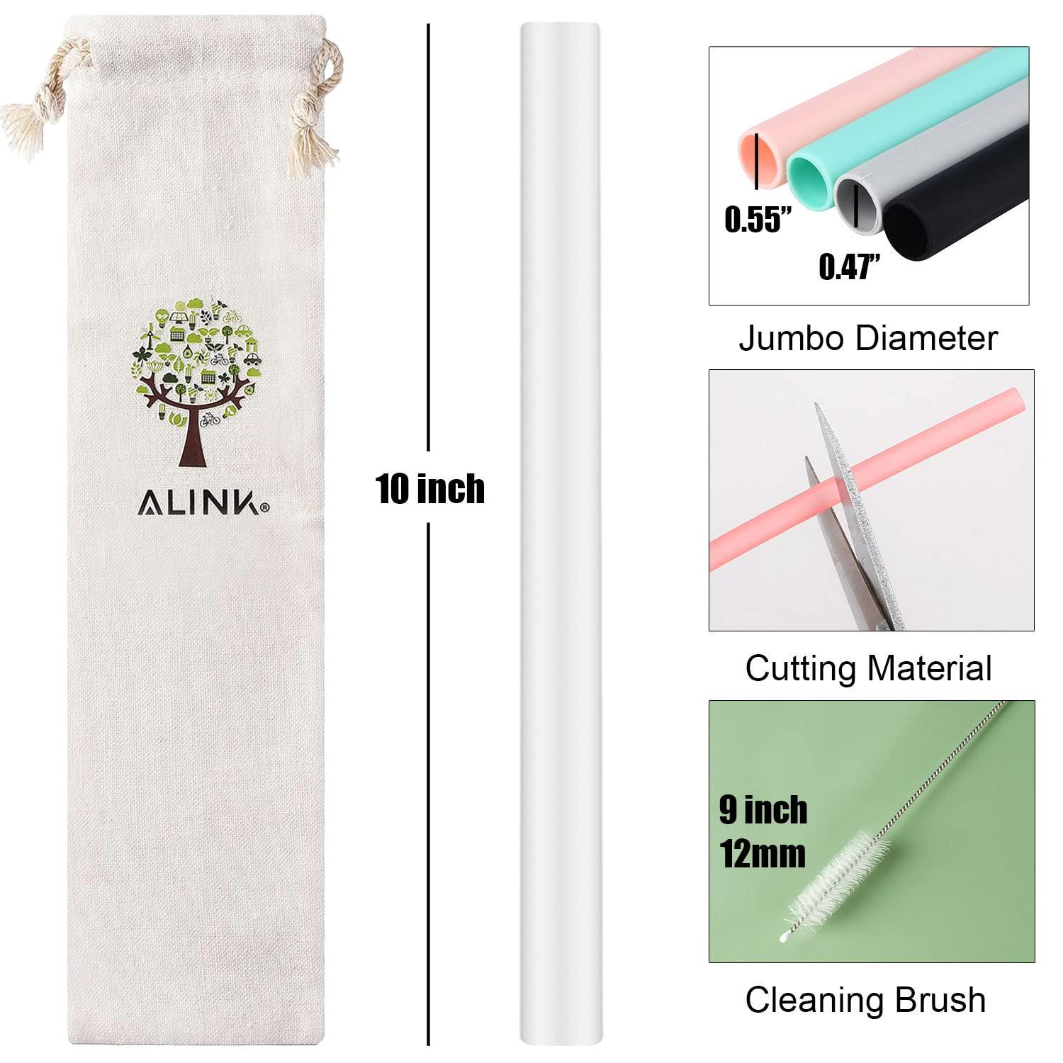 ALINK ALINK Reusable Clear Silicone Boba Straws, 4-Pack Extra Wide Smoothie Straws for Bubble Tea/ Shakes/ Tapioca Pearls with Cleaning Brush and Carrying Case