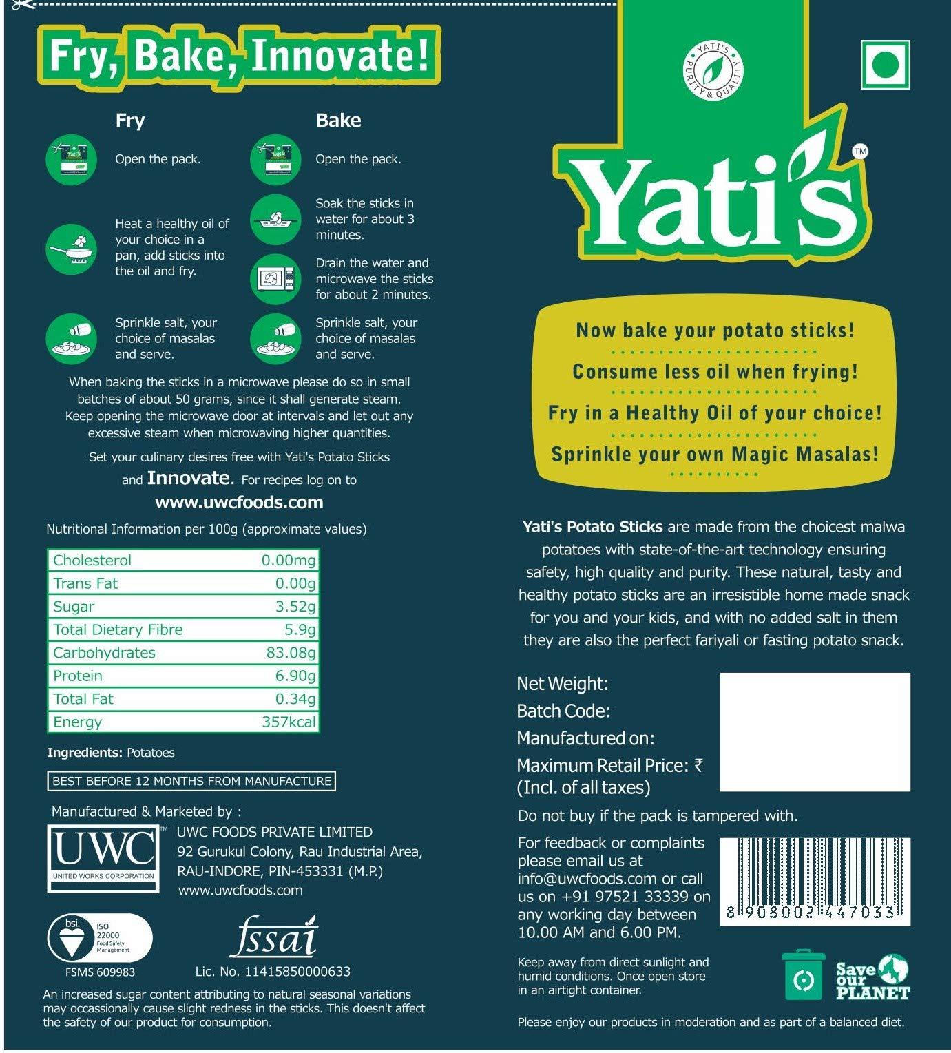 Yati's Yatis Dry Potato Sticks (Laccha/Sev), Ready to Fry or Bake Crispy & Crunchy Snack, No Preservatives, Perfect Tea-Time & Party Snack, Fully Falahari for Fasting - 300g (150g x 2)