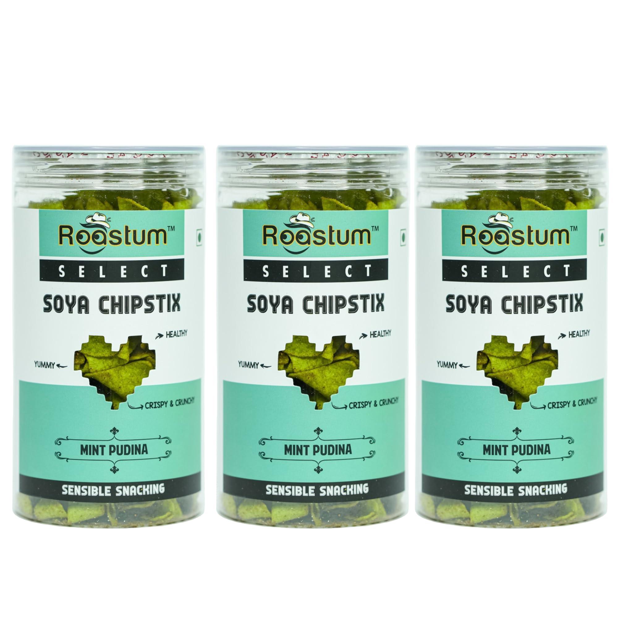 Roastum ROASTUM Soya Chips Healthy Diet Snacks | Soya Sticks - Gluten Free | Diet Friendly Snacks, No Preservatives (Pack of 3, 420GM)