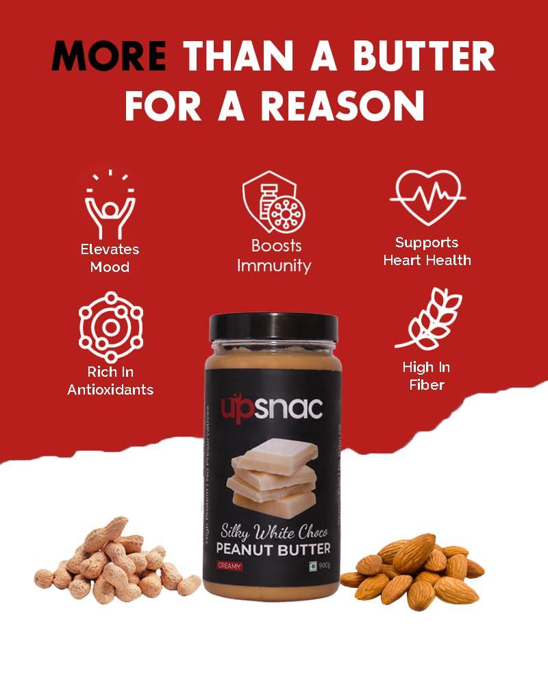 UPSNAC Upsnac Silky White Chocolate Peanut Butter Creamy 900g | High Protein | Tasty & Healthy Nut Butter Spread | No Refined Sugar | Zero Trans Fat | Cholesterol Free & Gluten Free