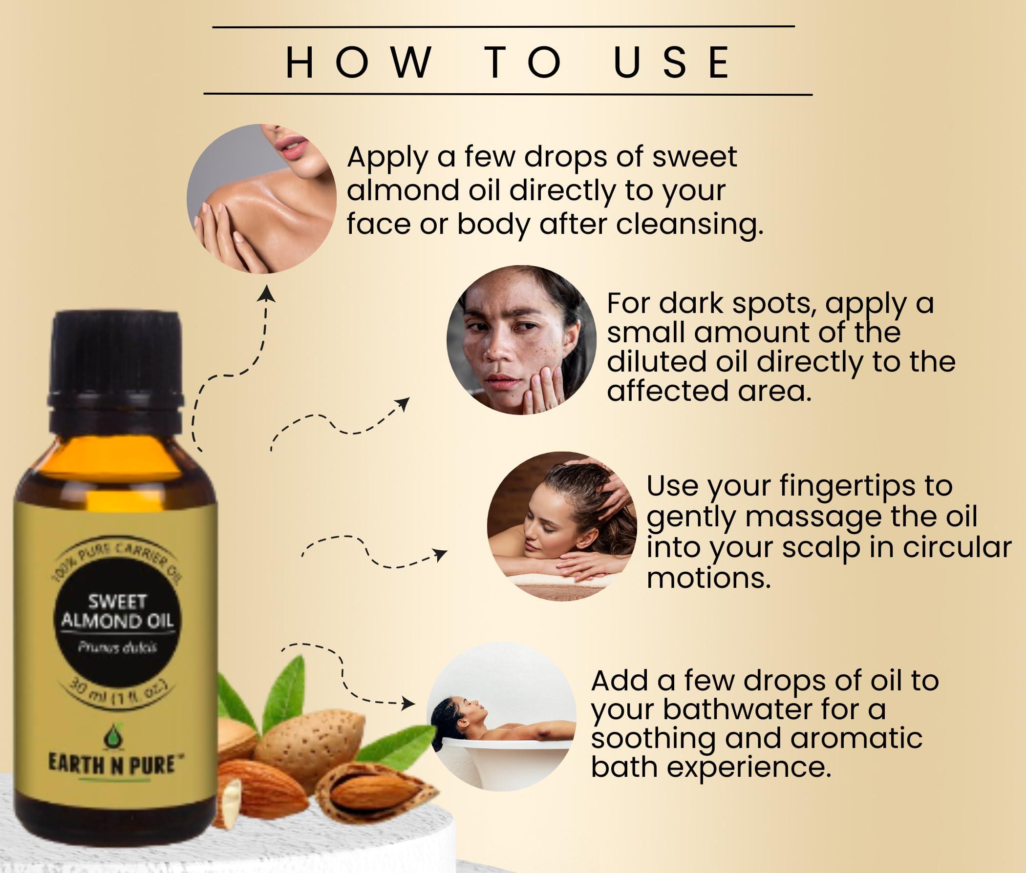 EARTH N PURE Earth N Pure Sweet Almond Oil (Badam Oil) Cold Pressed, Therapeutic Grade for Body, Skin, Hair 200 ml