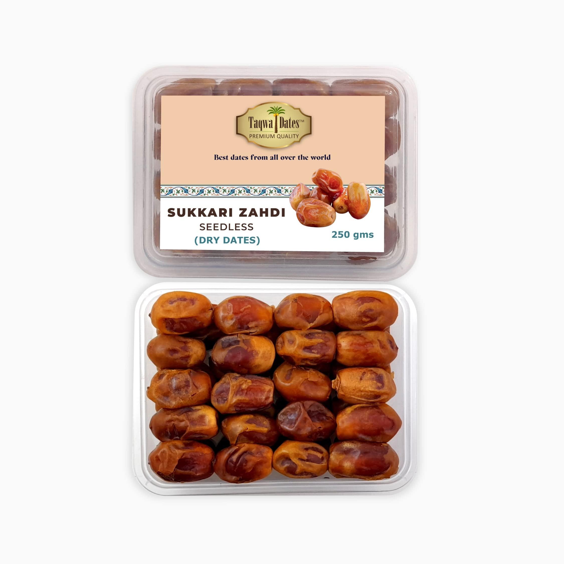 Taqwadates-Premium Quality Taqwa Dates Sukkari Zahedi Dates, Brown Dried Seedless Khajoor (3*250gm)