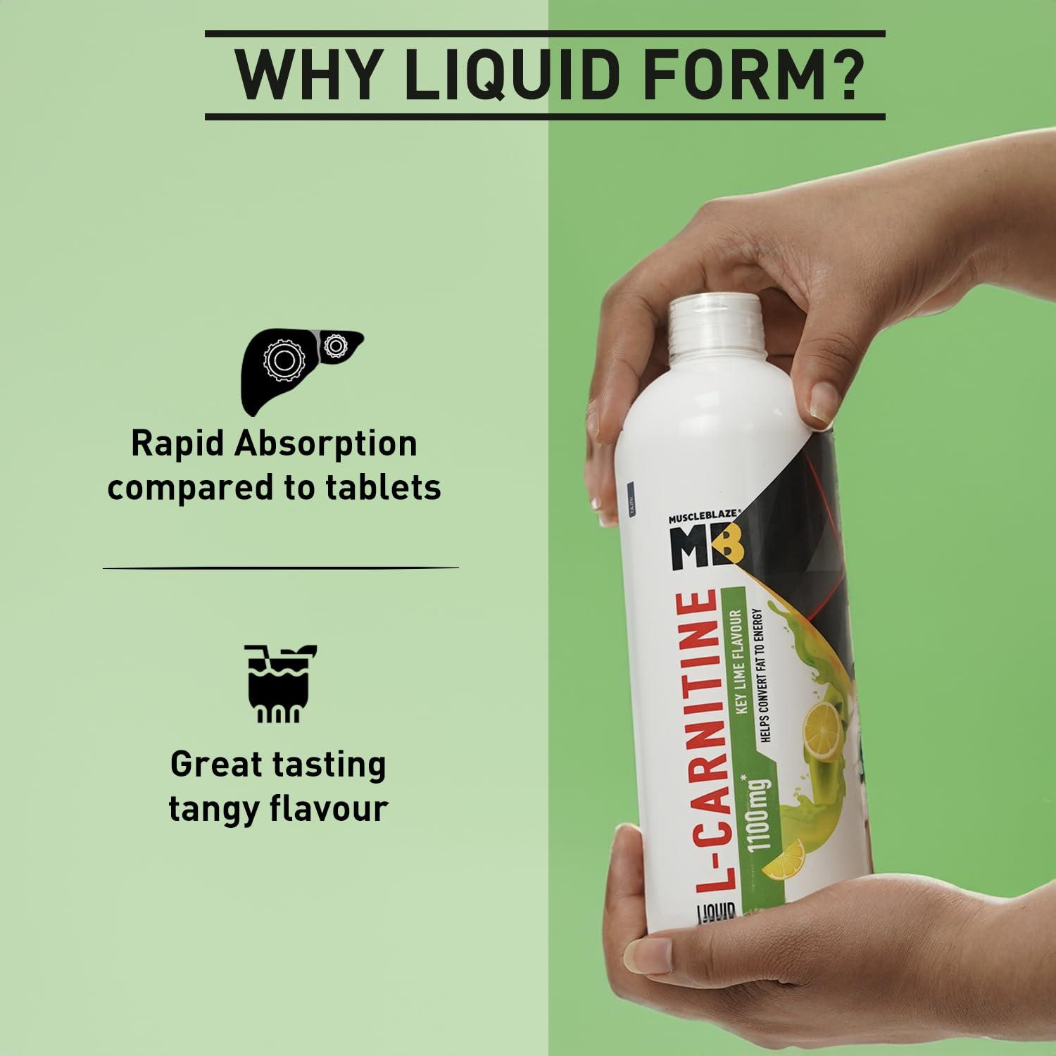 MuscleBlaze MuscleBlaze Liquid L-Carnitine 1100mg (Key Lime, 300ml, 20 Servings) | Converts Fat into Energy