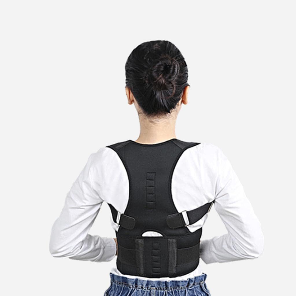 Generic Losa Magnetic Posture Corrector Back Shoulder Support Belt Brace L Black