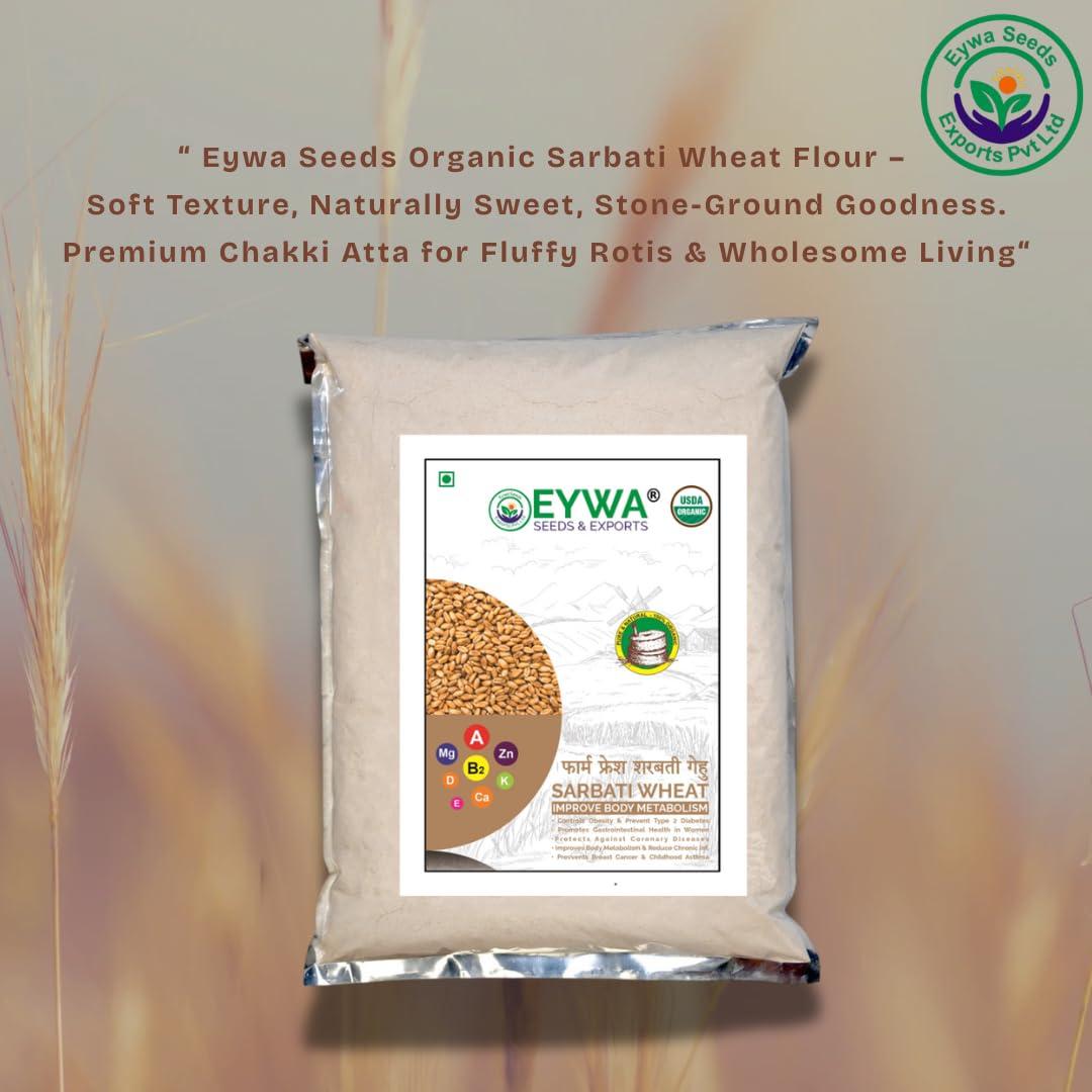 Eywa Seeds & Exports Pvt Ltd SHARBATI WHEAT FLOUR (10 KG) for eating and cooking | Pearl Millet Flour | Produce of India from Organic Farms | BY EYWA