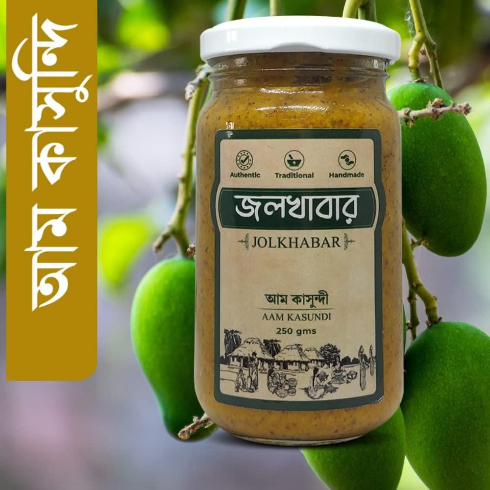 JOLKHABAR JOLKHABAR | Kasundi & Aam Kasundi Combo Pack - Original Bengali Kasundi - Original Bengali Kasundi & Aam Kasundi - Mustard Sauce n Mango Mustard Sauce - Grandmother's Recipe - 250gms X 2