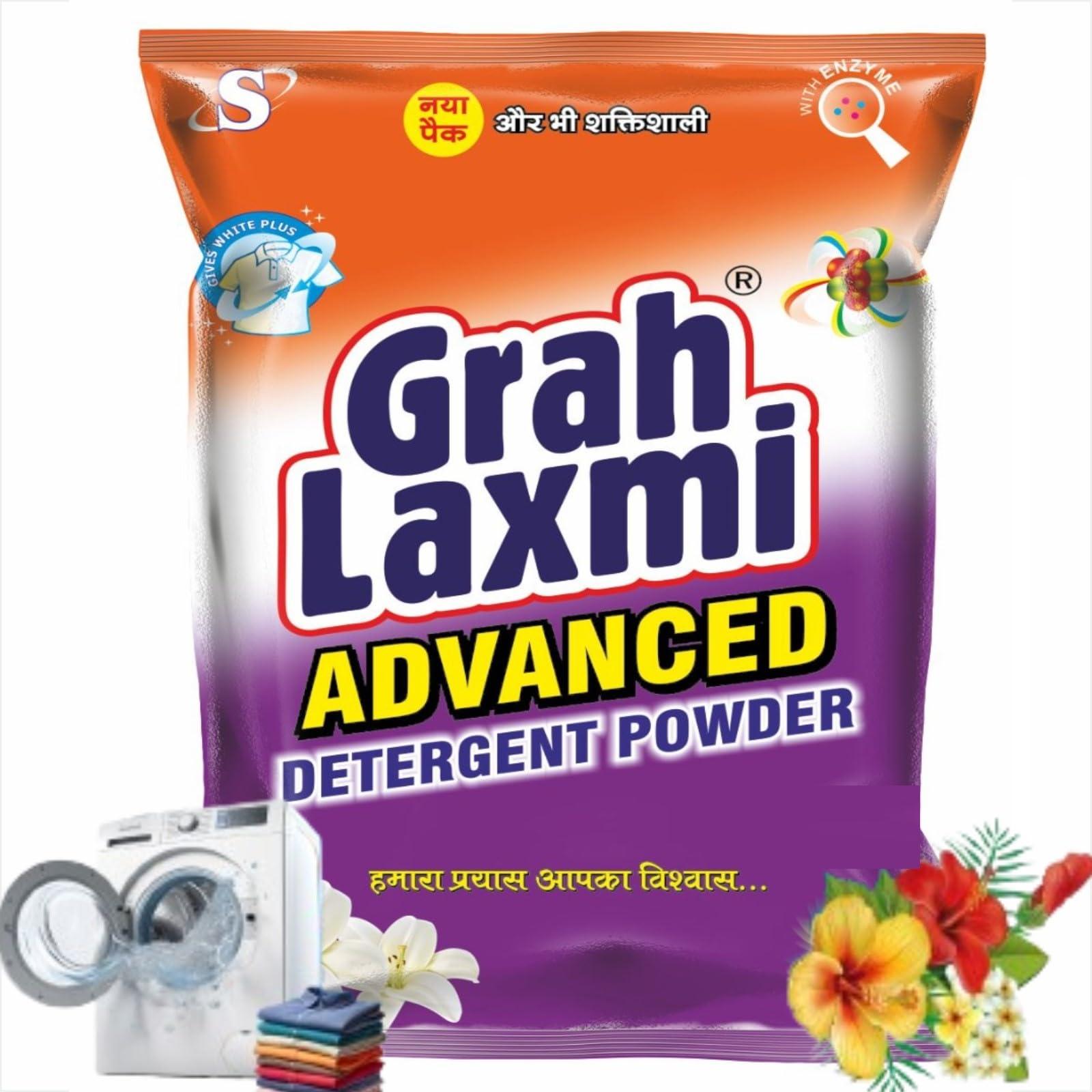 Grah Laxmi Grah Laxmi Advance Detergent Powder 3Kg Hand Wash & Top Load Machine | Remove 2X Tough Stains, Dirt & Malodour Washes | No-Bleach Mula | All Types Of Fabrics| Long Lasting Fragrance