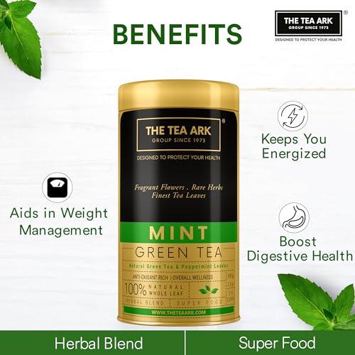 The Tea Ark The Tea Ark Mint Green Tea (50g) Tin Loose Leaves | Natural Herbal Tea | Whole Leaf Blend (25 Servings) (Mint Green Tea)