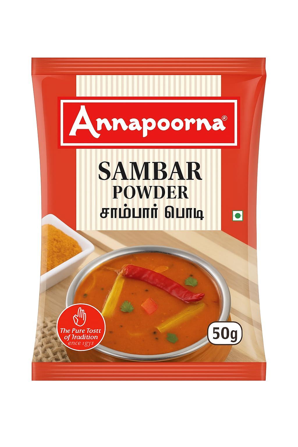 Generic ANNAPOORNA Sambar Powder 50 g | Pack of 5 | Total 250 g | The Taste that Unites | Handpicked Taste of Homemade Spice Products Since 1975