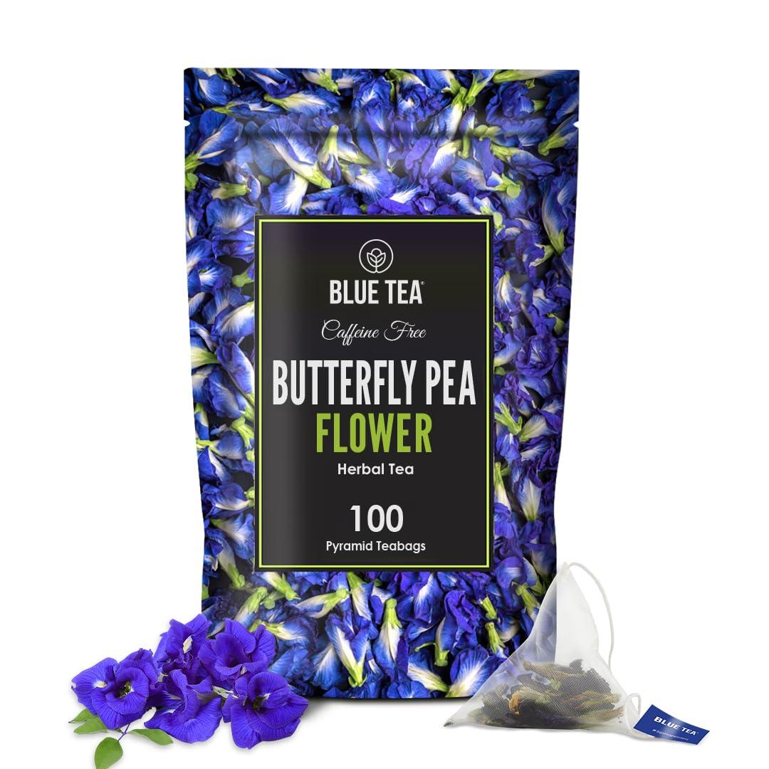 BLUE TEA BLUE TEA - Butterfly Pea Flower Tea - 100 Tea Bags (Plant Based) | Rakhi Gift For Sister | ANTI-OXIDANT RICH | Caffeine Free - Flower Based - Herbal Tea - 100% Natural Ingredients - Vegan | Zipper Pack