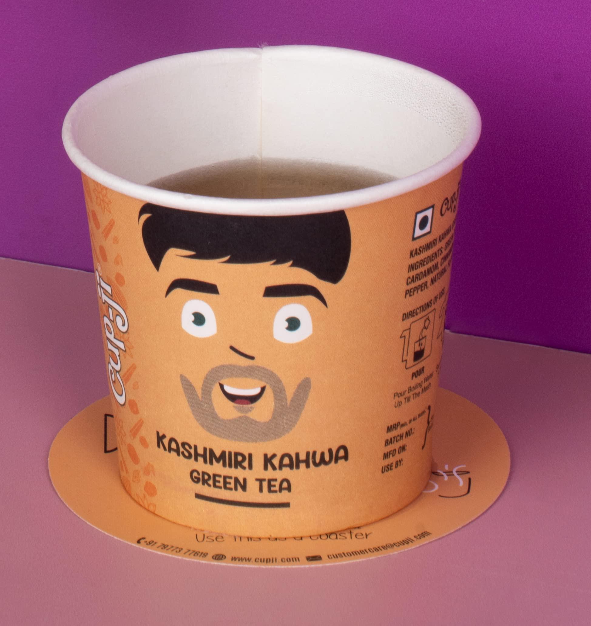 Cup-Ji Cup-Ji Kashmiri Kahwa Green Tea For Glowing Skin | Ready-to-Sip Tea Cups | 5 Cups Dispenser | 2 Packs | Sugar-free | Whole Leaf Teas | All Natural | Non - Bitter Green Tea | Less than 8 Calories.