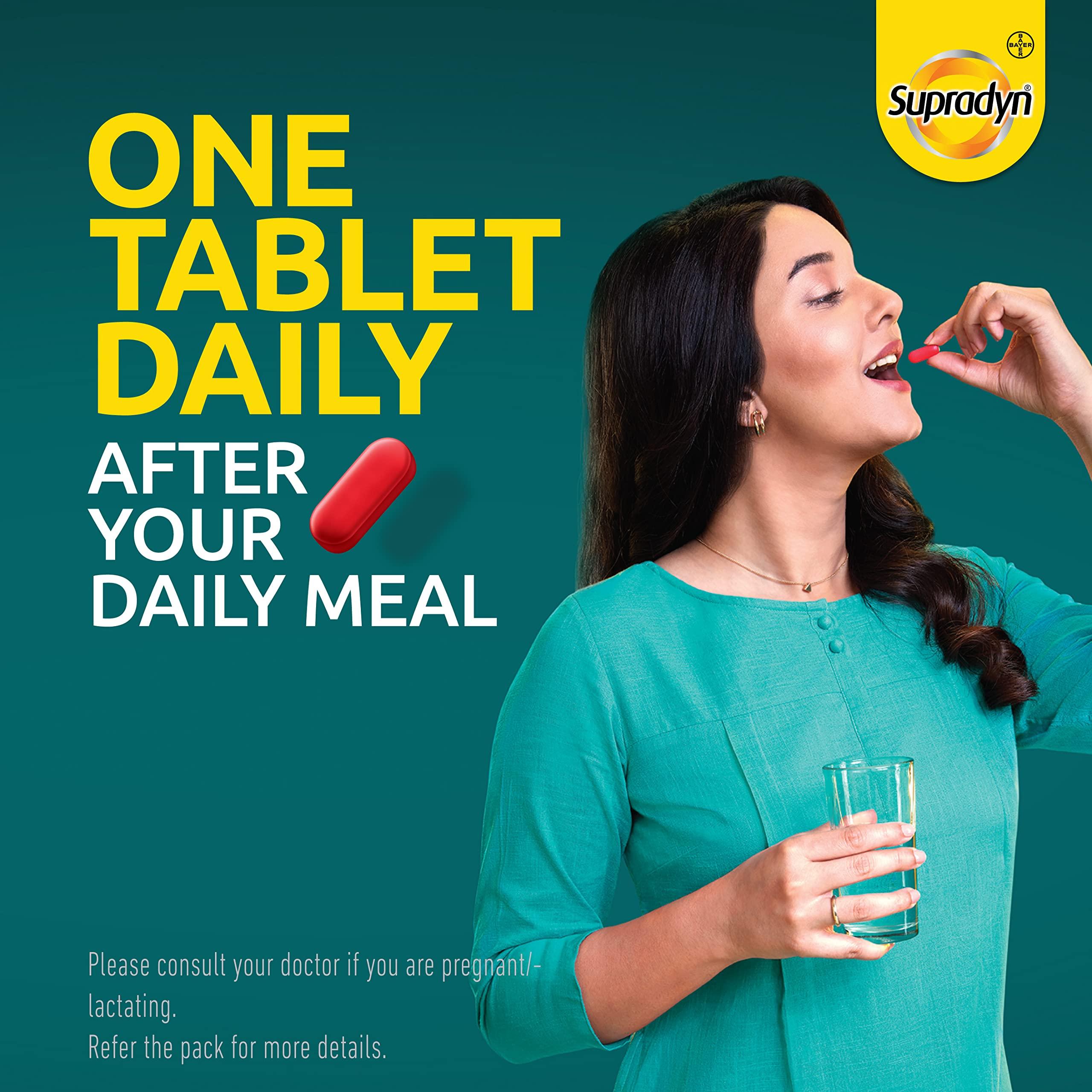 Supradyn Supradyn Immuno +, Multivitamin, Natural immunity booster with Vit C, Vit D, Zinc, Unique blend of Tulsi, Turmeric, Shatavari & Ashoka (30 Tabs)