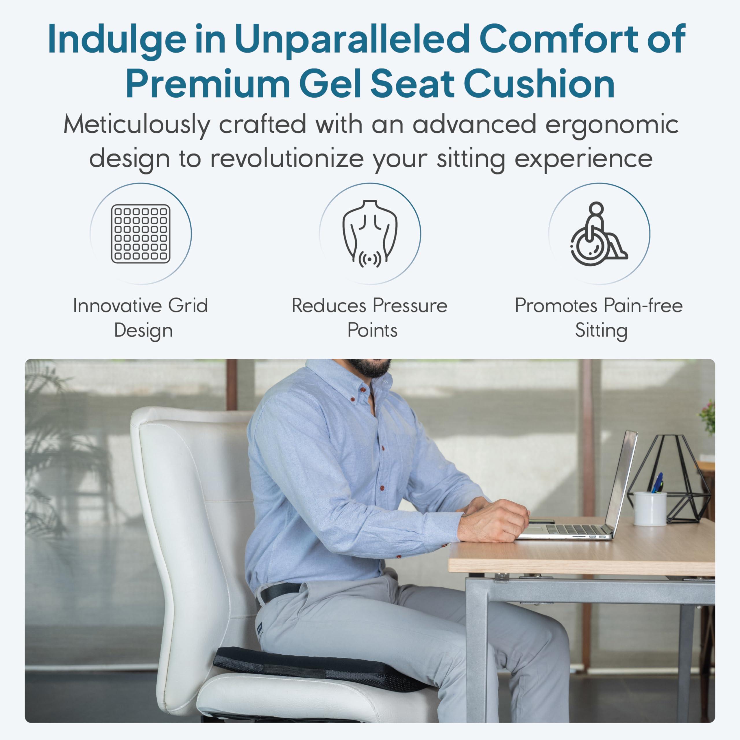 GELRIDE GELRIDE Gel Seat Cushion - Prevents Pressure Sores, Sciatica and Tailbone Pain - Grid Design, Cool & Soft - for Office Chair, Wheelchair - Made in India, (Black, Large - 18 x 16.5 x 2 Inch)