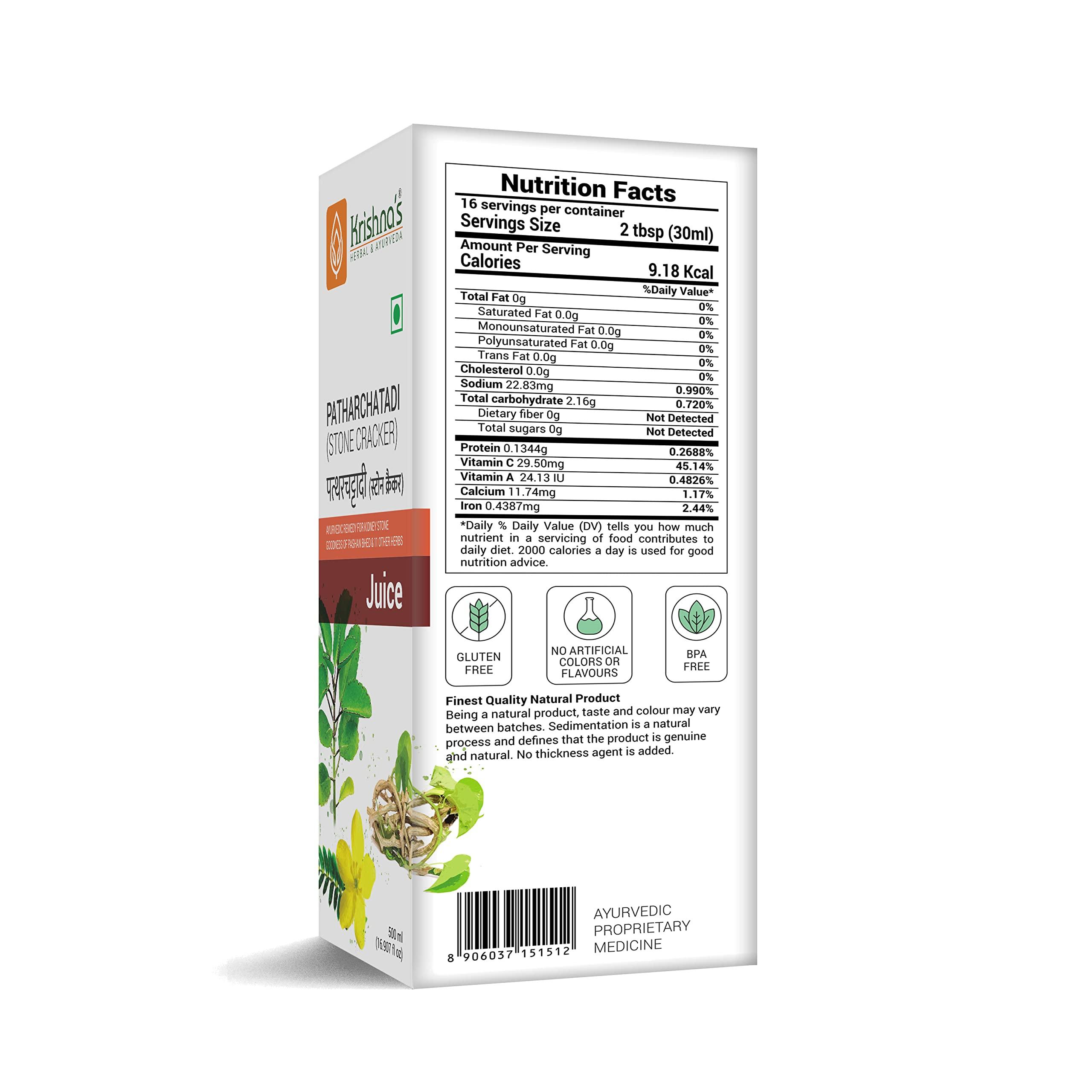 Krishna's Herbal & Ayurveda KRISHNA\'S HERBAL & AYURVEDA Patharchatadi Swaras - 500 Ml, (Pack Of 2), Goodness Of Pashanbhed, Adulsa, Kutki & Amla, Blend Of Ayurvedic Herbs For Kidney Stone