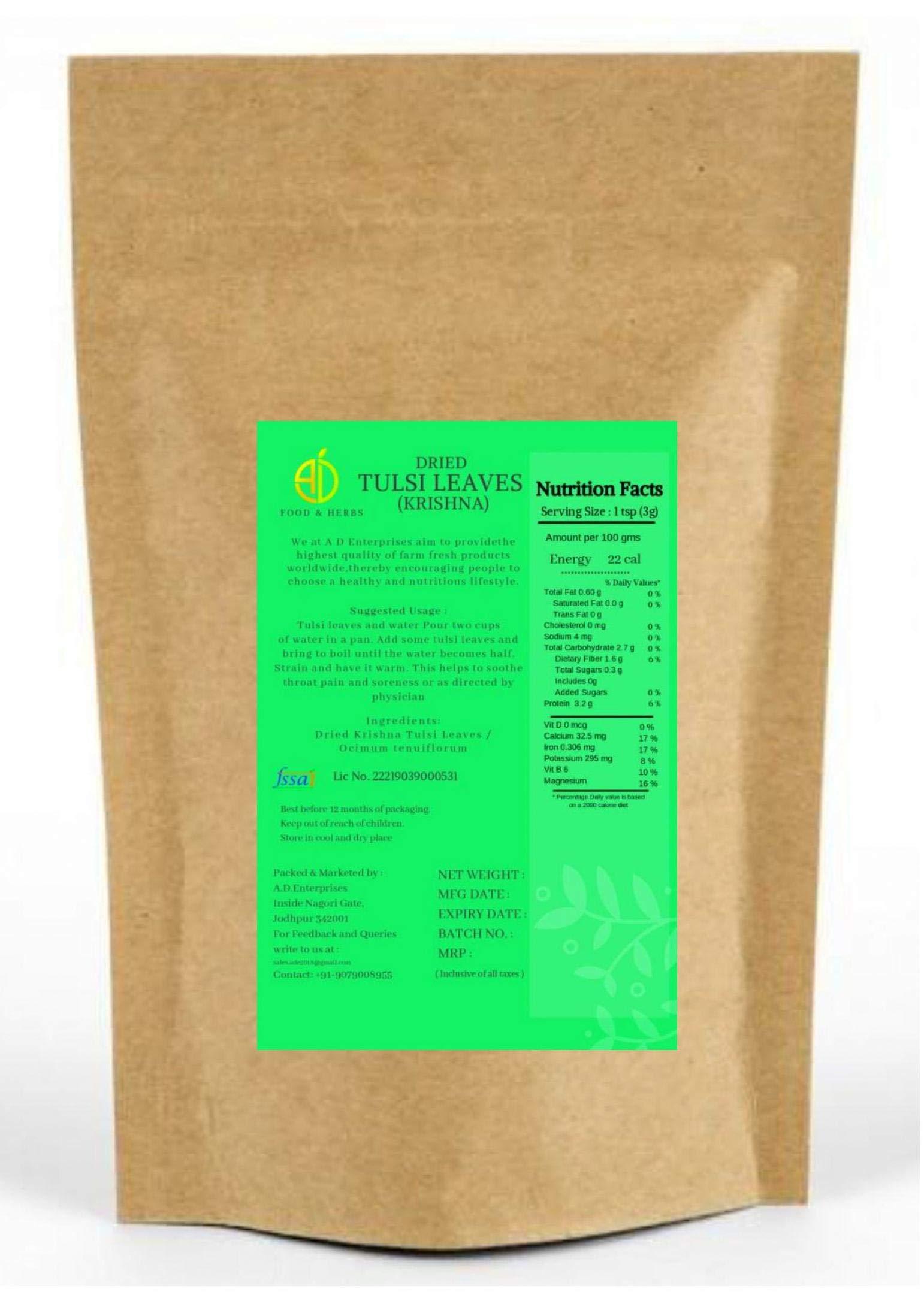 A D FOOD AND HERBS A D Food & Herbs Organic Dried Krishna Or Shyam Tulsi Leaves/Ocimum Tenuiflorum/Holi Basil Leaves (150 Gms)