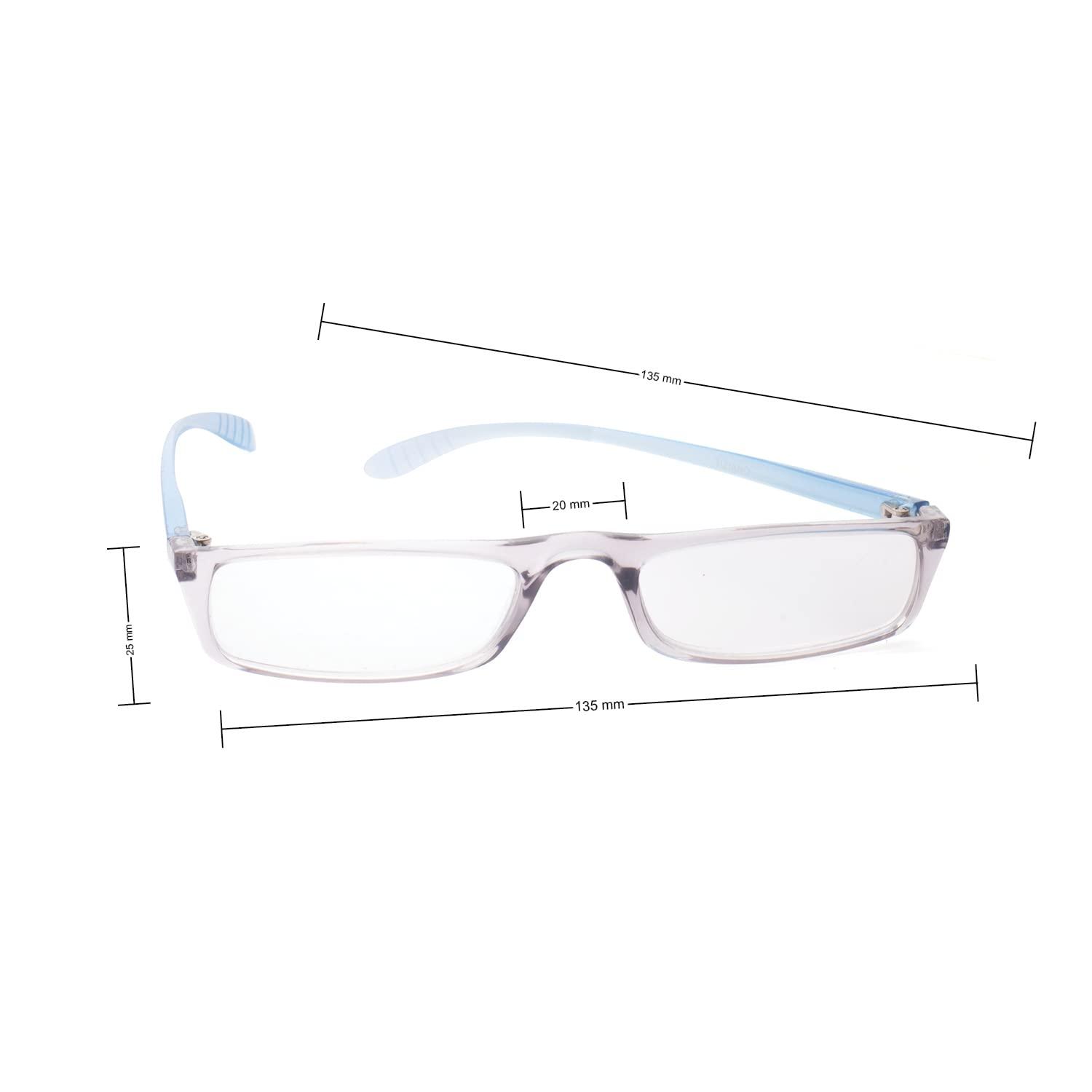 TIZIANO TIZIANO New Age Reading Glasses (Model: Tz-801 Transperant Grey with Blue side +2.25 with Rectangular Eye Shape)