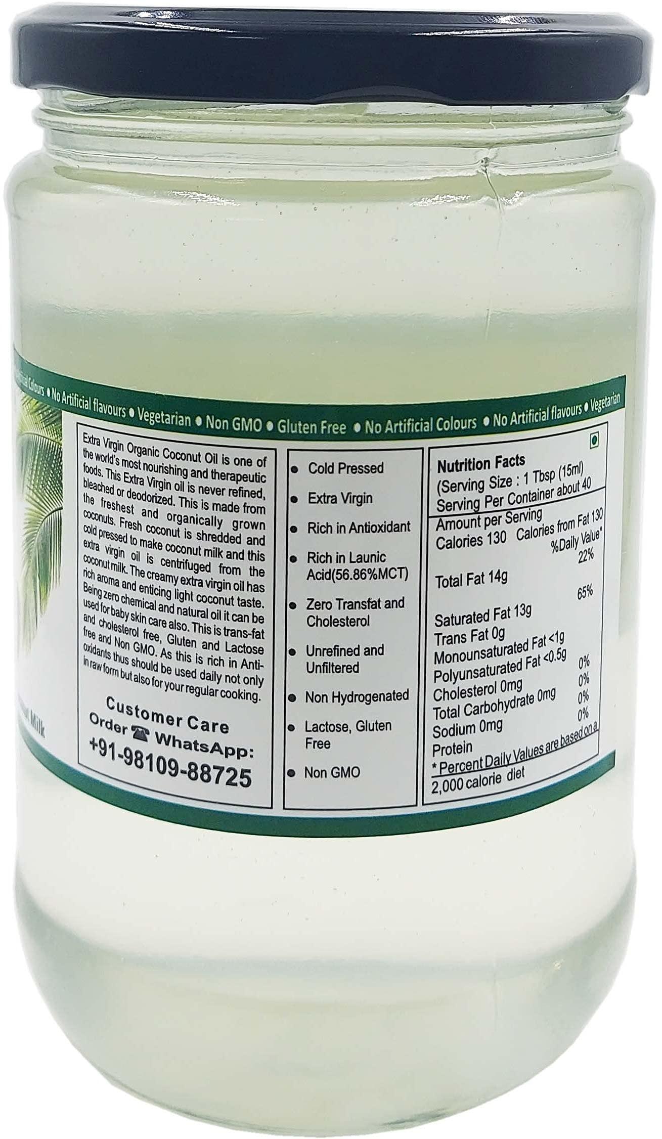Farm Naturelle Farm Naturelle -100 % Pure Organic Extra-Virgin Cold Pressed Coconut Oil (Glass Bottle - 600 ml)