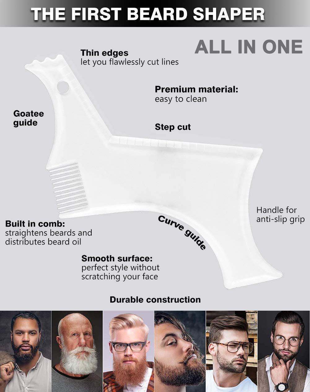 ZXTRESS Beard Shaping Styling and haircut tools for men - Perfect for Hairline Line-up, Edging - Stencil/Template for Trimming, Mustache, Goatee, Neckline, Great Gift