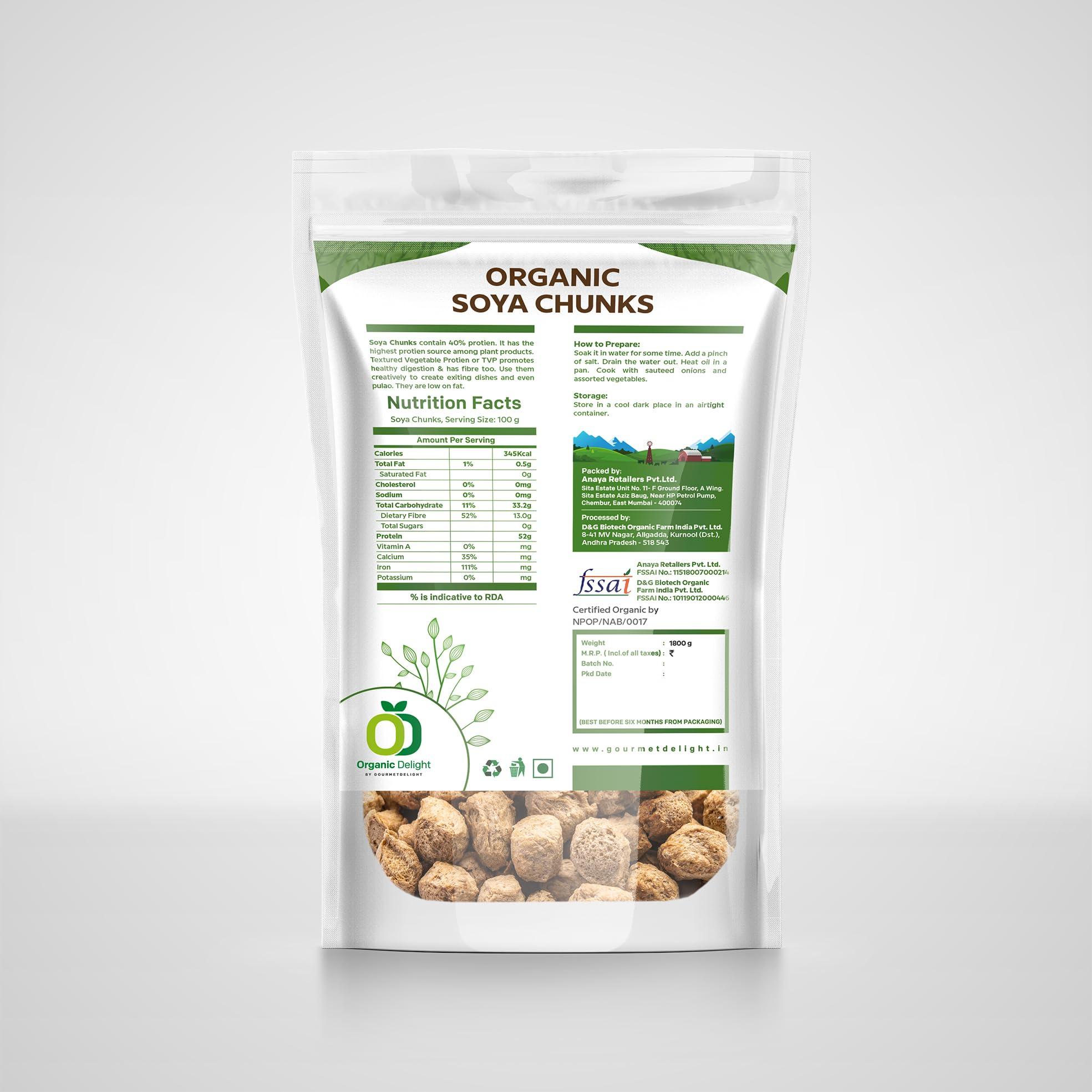 Organic Delight Organic Soya Chunks Big 1800gm By Organic Delight USDA Certified Healthy & Tasty Soya Bean Chunks With Natural High Protein Source Of Dietary High Fiber Fresh Soya Wadi 1800 gm